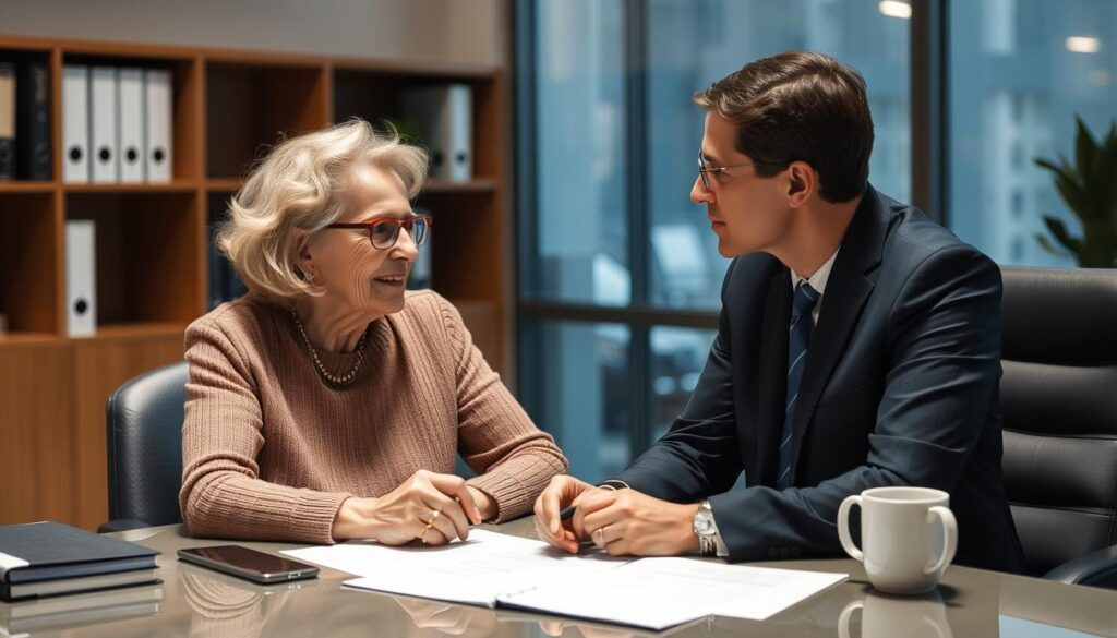 Image of a widow consulting with a Social Security attorney