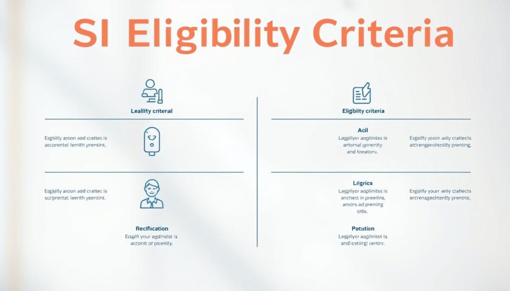 Vivid illustration of "SSI Eligibility Criteria", showcasing a clean, minimalist design. Bright, natural lighting highlights a modern, uncluttered layout with key eligibility information arranged in a symmetrical, easy-to-digest format. The foreground features a series of clearly defined criteria, with subtle icons and dividing lines guiding the viewer's eye. The background maintains a soft, slightly blurred effect, keeping the focus on the core details. Rendered in a professional, informative style to align with the "Non-Medical Requirements for SSI" section of the article.