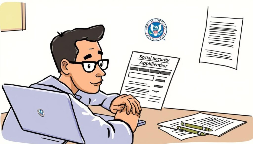 Image of a person filling out a Social Security Disability Insurance application form on a computer.