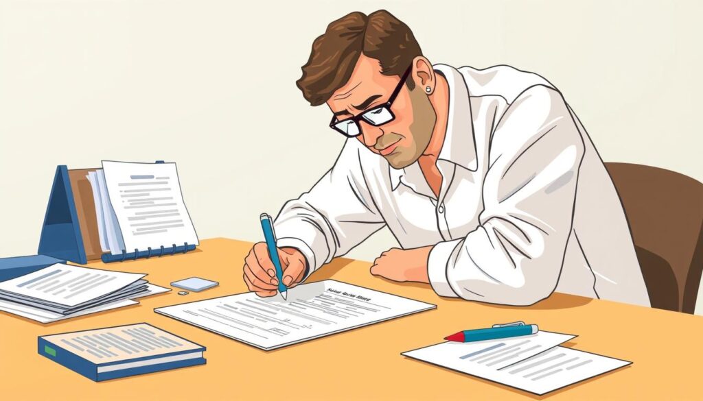 Image of a person filling out a Social Security Disability application form