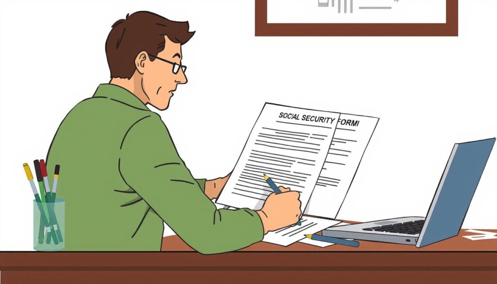 Image of a person filling out an SSDI application form